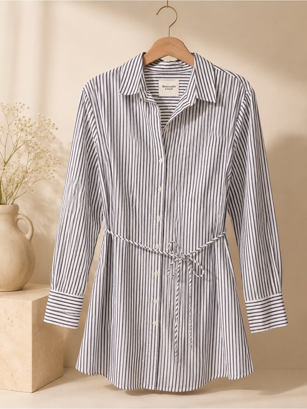 Abercrombie & Fitch White and Navy Striped Midi Dress